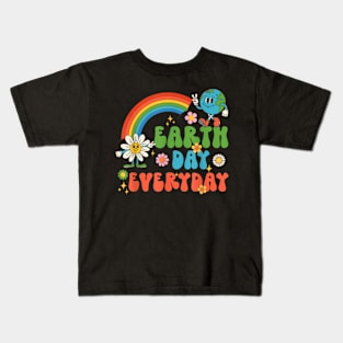 Earth Day Everyday Rainbow Hippie Groovy Save Planet Earth Kids T-Shirt